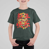 Happy Chinese New Year 2025 T Shirt For Kid Calligraphy Year Of The Snake Golden Flowers - Wonder Print Shop