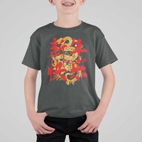 Happy Chinese New Year 2025 T Shirt For Kid Calligraphy Year Of The Snake Golden Flowers - Wonder Print Shop