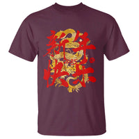 Happy Chinese New Year 2025 T Shirt Calligraphy Year Of The Snake Golden Flowers - Wonder Print Shop