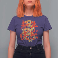 Happy Chinese New Year 2025 T Shirt For Women Calligraphy Year Of The Snake Golden Flowers - Wonder Print Shop