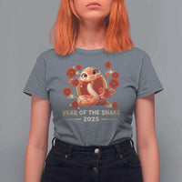 Happy Chinese New Year 2025 T Shirt For Women Year Of The Snake Flowers - Wonder Print Shop