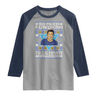 Funny So Much Funukah To Celebrate Hanukkah Sandler Raglan Shirt - Wonder Print Shop