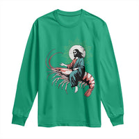 Funny Christian Prawn Long Sleeve Shirt Retro Jesus Riding A Shrimp Meme - Wonder Print Shop