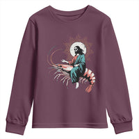 Funny Christian Prawn Youth Sweatshirt Retro Jesus Riding A Shrimp Meme - Wonder Print Shop