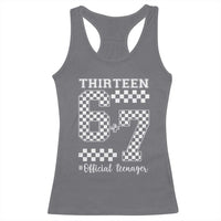 Funny 67 13th Birthday Racerback Tank Top Thirteen Official Teenager Six Seven Meme Groovy Checkered - Wonder Print Shop
