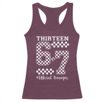 Funny 67 13th Birthday Racerback Tank Top Thirteen Official Teenager Six Seven Meme Groovy Checkered - Wonder Print Shop