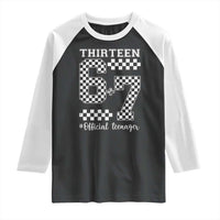 Funny 67 13th Birthday Raglan Shirt Thirteen Official Teenager Six Seven Meme Groovy Checkered - Wonder Print Shop