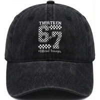 Funny 67 13th Birthday Washed Cotton Baseball Cap Thirteen Official Teenager Six Seven Meme Groovy Checkered