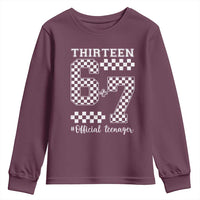 Funny 67 13th Birthday Youth Sweatshirt Thirteen Official Teenager Six Seven Meme Groovy Checkered - Wonder Print Shop