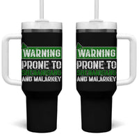 Funny Warning Prone To Shenanigans And Malarkey St Patrick's Day Tumbler With Handle