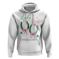 Funny St Patrick's Day Coquette Hoodie Lucky Girl Horseshoe Pink Bow