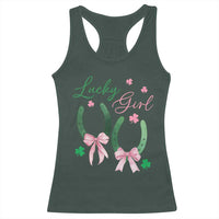 Funny St Patrick's Day Coquette Racerback Tank Top Lucky Girl Horseshoe Pink Bow