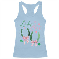 Funny St Patrick's Day Coquette Racerback Tank Top Lucky Girl Horseshoe Pink Bow