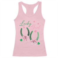 Funny St Patrick's Day Coquette Racerback Tank Top Lucky Girl Horseshoe Pink Bow