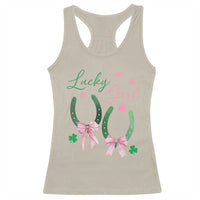 Funny St Patrick's Day Coquette Racerback Tank Top Lucky Girl Horseshoe Pink Bow