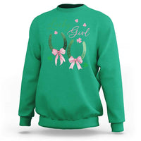 Funny St Patrick's Day Coquette Sweatshirt Lucky Girl Horseshoe Pink Bow
