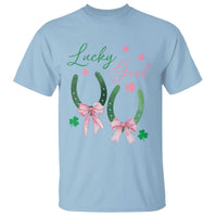 Funny St Patrick's Day Coquette T Shirt Lucky Girl Horseshoe Pink Bow