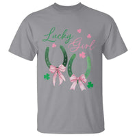 Funny St Patrick's Day Coquette T Shirt Lucky Girl Horseshoe Pink Bow
