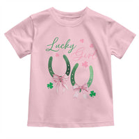 Funny St Patrick's Day Coquette Toddler T Shirt Lucky Girl Horseshoe Pink Bow