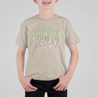 Funny St Patrick's Day Cowboy Cowgirl T Shirt For Kid Howdy Go Lucky Shamrock