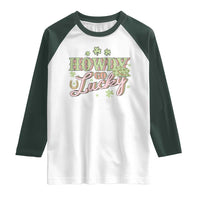 Funny St Patrick's Day Cowboy Cowgirl Raglan Shirt Howdy Go Lucky Shamrock