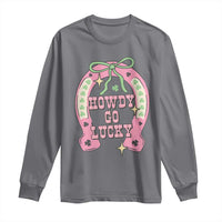Funny St Patrick's Day Cowgirl Coquette Long Sleeve Shirt Howdy Go Lucky Pink Horseshoe