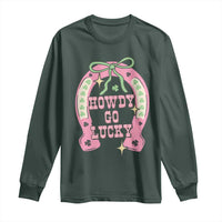 Funny St Patrick's Day Cowgirl Coquette Long Sleeve Shirt Howdy Go Lucky Pink Horseshoe
