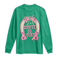 Funny St Patrick's Day Cowgirl Coquette Long Sleeve Shirt Howdy Go Lucky Pink Horseshoe