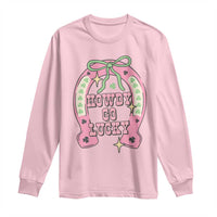 Funny St Patrick's Day Cowgirl Coquette Long Sleeve Shirt Howdy Go Lucky Pink Horseshoe