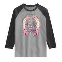 Funny St Patrick's Day Cowgirl Coquette Raglan Shirt Howdy Go Lucky Pink Horseshoe