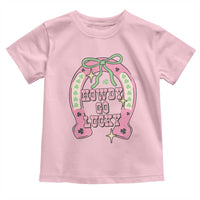Funny St Patrick's Day Cowgirl Coquette Toddler T Shirt Howdy Go Lucky Pink Horseshoe