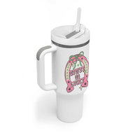 Funny St Patrick's Day Cowgirl Coquette Tumbler With Handle Howdy Go Lucky Pink Horseshoe