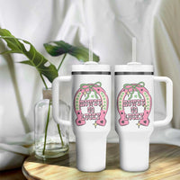 Funny St Patrick's Day Cowgirl Coquette Tumbler With Handle Howdy Go Lucky Pink Horseshoe