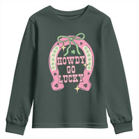 Funny St Patrick's Day Cowgirl Coquette Youth Sweatshirt Howdy Go Lucky Pink Horseshoe