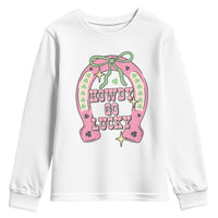 Funny St Patrick's Day Cowgirl Coquette Youth Sweatshirt Howdy Go Lucky Pink Horseshoe
