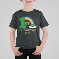 Funny First 1st St Patrick's Day T Shirt For Kid Shamrock Rainbow Glitter Print