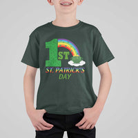 Funny First 1st St Patrick's Day T Shirt For Kid Shamrock Rainbow Glitter Print