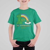 Funny First 1st St Patrick's Day T Shirt For Kid Shamrock Rainbow Glitter Print
