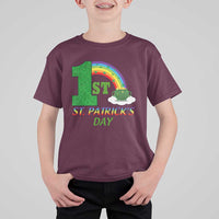Funny First 1st St Patrick's Day T Shirt For Kid Shamrock Rainbow Glitter Print