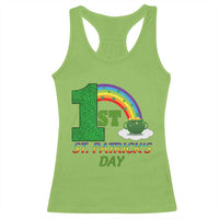 Funny First 1st St Patrick's Day Racerback Tank Top Shamrock Rainbow Glitter Print