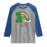Funny First 1st St Patrick's Day Raglan Shirt Shamrock Rainbow Glitter Print
