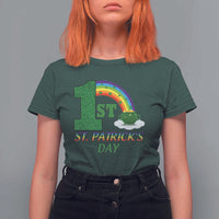 Funny First 1st St Patrick's Day T Shirt For Women Shamrock Rainbow Glitter Print