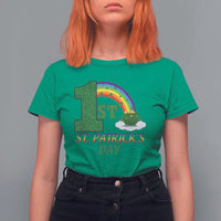 Funny First 1st St Patrick's Day T Shirt For Women Shamrock Rainbow Glitter Print