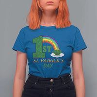Funny First 1st St Patrick's Day T Shirt For Women Shamrock Rainbow Glitter Print