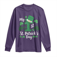 Funny My 1st St Patrick's Day Long Sleeve Shirt Shamrock Glitter Print
