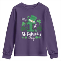 Funny My 1st St Patrick's Day Youth Sweatshirt Shamrock Glitter Print