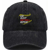 Eat Sleep Softball Repeat Washed Cotton Baseball Cap Funny Softball Player