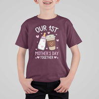Funny Our First Mother's Day Together T Shirt For Kid Mom And Baby Matching Milk Coffee