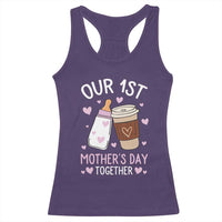 Funny Our First Mother's Day Together Racerback Tank Top Mom And Baby Matching Milk Coffee