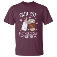 Funny Our First Mother's Day Together T Shirt Mom And Baby Matching Milk Coffee
